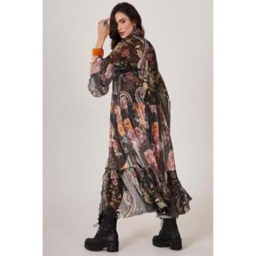 Imagem de Chemise Longo Tule Verde Escuro Cashmere Patchwork Yacamim L3-Feminino