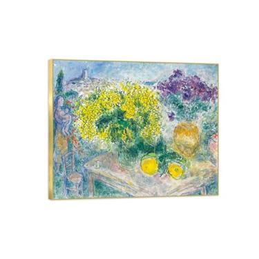 Imagem de LXURY Impressão em tela abstrata para parede - Pintura de arte Chgall - Reproduções de imagens em tela famosas emolduradas - Buquê de Mimosas - Pôster de decoração de parede 60 x 72 cm 24 x 28
