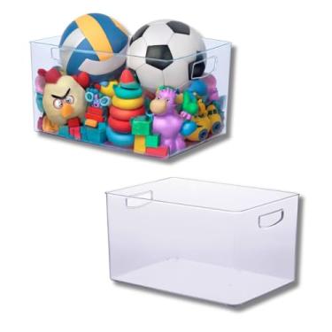 Imagem de Caixa Organizadora Transparente Multiuso com Alça 35cm x 25cm Kit com 2 Unidades