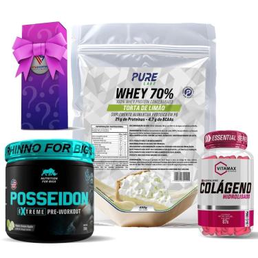 Imagem de Kit Whey Protein Torta de Limão + Colágeno 120 Cápsulas Vitamax + Pré Treino Posseidon-Unissex