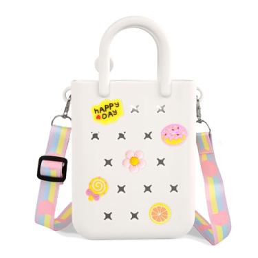 Imagem de Rolling Art Bolsa infantil com orifício de silicone com alça de ombro ajustável pode ser decoração DIY, presente de aniversário para meninas, Cor creme