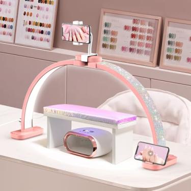 Imagem de Luz de meia lua para tecnologia de unhas: Lâmpada LED de cílios de 78 cm com suporte de telefone - Luzes de arco dobráveis de 48 W para tecnologia de cílios - Iluminação de artesanato de manicure para