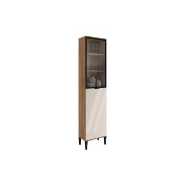 Imagem de Paneleiro de Cozinha Alpha 2509 c/ 2 Portas (1 c/ Vidro) 50cm Freijo/Off White - Carraro
