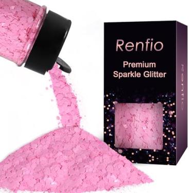 Imagem de Renfio Glitter grosso rosa fosco, 50 g, glitter de resina rosa mista, flocos de lantejoulas hexagonais foscas para suprimentos de copo de globo de neve, artesanato, resina, decoração de festival, rosa