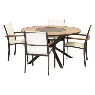 Imagem de Jogo de Mesa 1,30m Zurick Madeira Pétalas 4 Cadeiras Jantar Amélia Tel