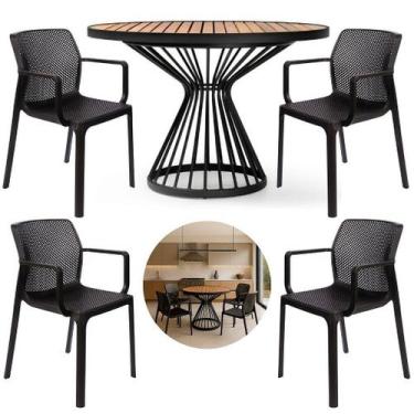 Imagem de Mesa Cozinha Alumínio Tampo Madeira 1,00m 4 Cadeiras Sardenha Poliprop