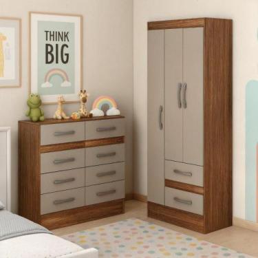 Imagem de Quarto Infantil com Cômoda 8 Gavetas e Guarda-Roupa 3 Portas e 2 Gavet