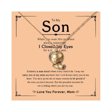 Imagem de Colar masculino To My Son from Mom com pingente de futebol de ouro, presentes para homens, presentes inspiradores de aniversário para filho, Zinco, Sem Pedra Preciosa