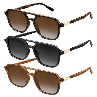 Imagem de konqkin Óculos De Sol Aviador Retrô Para Mulheres E Homens: Retangulares Polarizados, Vintage, Da Moda, Anos 70, Masculinos Femininos, Com Proteção Uv400 (Marrom + Cinza Leopardo Amarelo, 54 Mm)