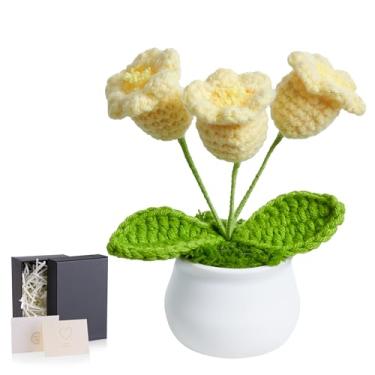 Imagem de LAIDANLA Flores de crochê, lírio do vale, amarelo claro, pequeno feito à mão, presente de aniversário de agradecimento de Natal para mulheres, professora, mãe, irmã, avó, colega de trabalho, amiga