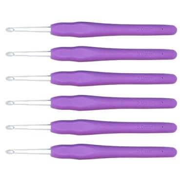 Imagem de Bxian 6 peças de alumínio e aderência macia de borracha ergonômica alça de crochê cobertores de agulha de tricô/roupas para animais de estimação/chapéu/toalha/luvas, ferramenta de fabricação adequada