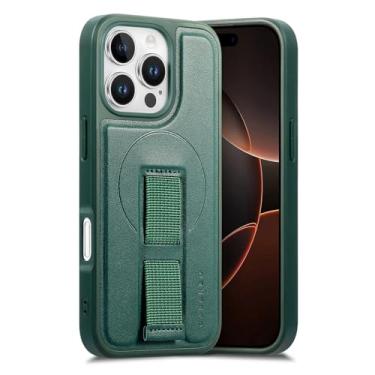 Imagem de Capa para iPhone 16e com pulseira protetora magnética e capa de couro à prova de choque (para iPhone 16e/verde)