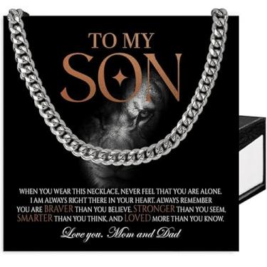 Imagem de SUTERY Colar To My Son de Mom and Dad, corrente cubana para filho, presentes de Natal com cartão de mensagem e caixa, Aço inoxidável, Sem Pedra Preciosa
