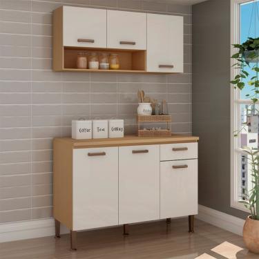 Imagem de Cozinha Compacta Essência 100% MDF 6 Portas 1 Gaveta Freijó e Off White