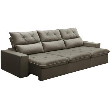 Imagem de Sofá Retrátil Reclinável Para Sala 4 Lugares 290cm Aires F04 Veludo Marrom Claro - Lyam Decor