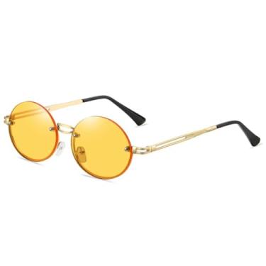 Imagem de Óculos de sol vintage sem aro oval feminino, moda retrô, tendência rosa, redondo, masculino, óculos de sol para áreas externas (C5)