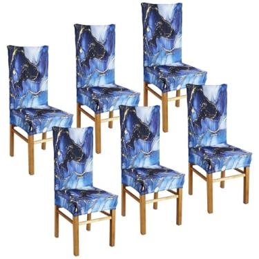 Imagem de 6 peças, capa de assento de cadeira, antiderrapante, elástica, decorativa, protetora, removível, lavável, capa de mesa de cozinha para sala de jantar, cozinha doméstica (azul, 6)