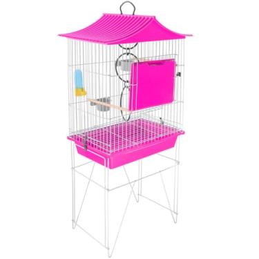 Imagem de Viveiro Calopsita Mansa Pássaros Aves Completa Teto chinesinha Com Acessórios Abertura Frontal (Rosa)