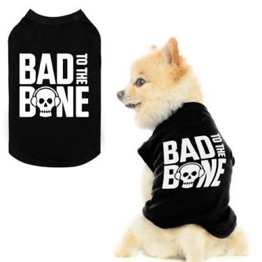 Imagem de BINGPET Camiseta Bad to The Bone para cachorro, de algodão macio, respirável, leve, fantasia de cachorro, colete, regata lavável na máquina, roupas elásticas para cães pequenos, médios e grandes