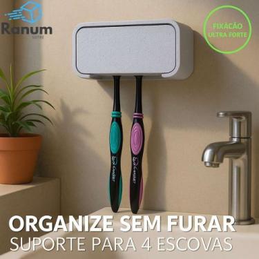 Imagem de Porta Escovas de Dente Parede  Instalação Sem Furo  Suporte Para 4 Esc