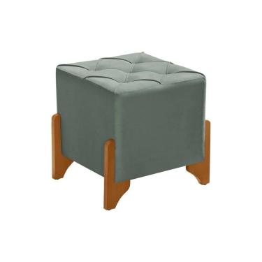 Imagem de Puff Decorativo Monet Quadrado Base Madeira Maciça Veludo Cinza