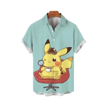 Imagem de Camisa Social Masculina Oversized Com Estampa HD De Pikachu Pokémon, F