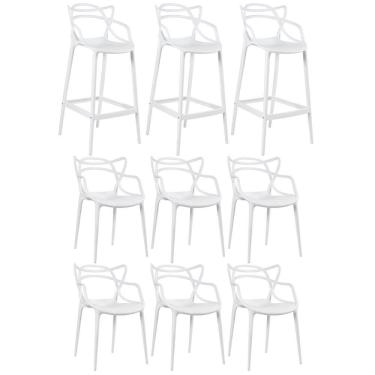 Imagem de Kit 6 Cadeiras + 3 Banquetas Altas Masters Allegra Branco