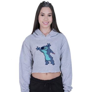 Imagem de Cropped Moletom Feminino Lilo Stitch Susto - Lafre, Cinza, G