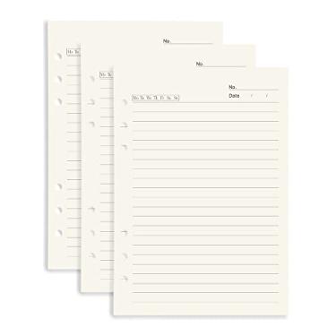 Imagem de Refil de papel pautado A5, pacote com 3, perfurado com 6 furos, 120 folhas/240 páginas para diário de viagem ou fichário