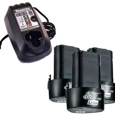 Imagem de Kit 3 Baterias Íons Lítio 12V 1.3Ah BL1014 Makita e Carregador de Bate