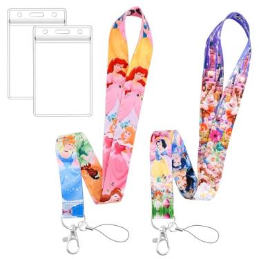 Imagem de Babymiu Cordão infantil de princesa de desenho animado com suporte de identidade (pacote com 2) para carteira de chaveiro. Anime acessórios fofos para decoração de presentes, artigos de festa