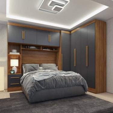 Imagem de Guarda-roupa Modulado Casal 3 Peças 5 Portas 5 Gavetas com Maleiro Smart Plus Cinamomo Cinza