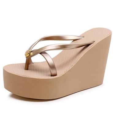 Imagem de FAGLKAK Chinelo feminino elástico com cadarço plataforma moderna peep toe redondo antiderrapante salto bico alto chinelo verão lazer férias praia sandálias, Damasco, 33