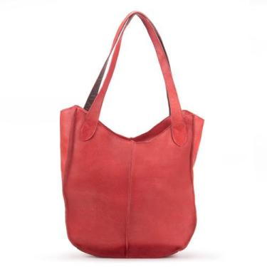 Imagem de Bolsa Feminina Sacolão Em Couro Legitimo Graxo Vermelho Rustica - Simp