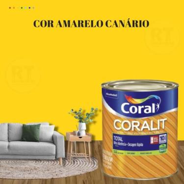 Imagem de Tinta Esmalte Sintético Base Água Cor Amarelo 800ml Coral Coralit Tota