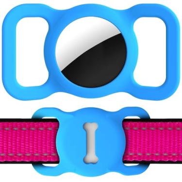 Imagem de Para suporte de coleira de cachorro AirTag, coleira protetora para cães de gato AirTag, acessórios de rastreamento GPS para AirTags, etiquetas de ar com padrão ósseo (1 pacote (azul))