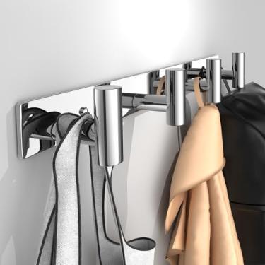 Imagem de VINHOLD Cabide montado na parede - 4 ganchos, trilho de gancho de aço inoxidável resistente para toalha, casaco, bolsa, jaqueta, ganchos de toalha para entrada, banheiro, cozinha (4 ganchos brilhantes
