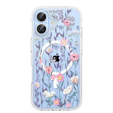 Imagem de Jmltech Capa magnética para iPhone 16 Plus com laço de fita transparente feminina e estética compatível com MagSafe sem fio, fina, antiamarelamento, à prova de choque