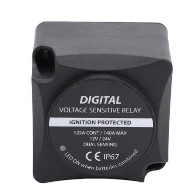 Imagem de Jiawu Isolador de Bateria Dupla Smart VSR, relé Sensível à Tensão Inteligente Digital, 12V 140amp, Carregamento Automático à Prova de água para Veículo de Carro, RV, ATV, UTV e Marinho (Preto)