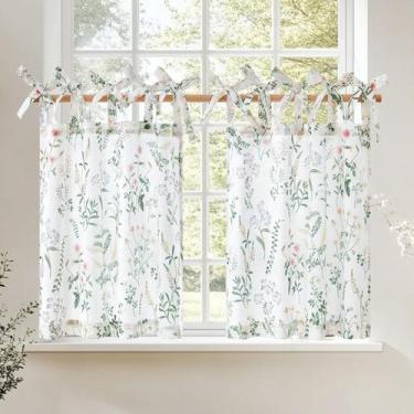 Imagem de Cortinas de cozinha jinchan Linen Floral Print 90x60cm 2 painéis