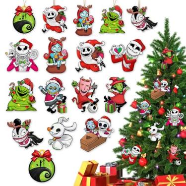 Imagem de YMCAFZ 36 peças de enfeites decorativos de árvore de Natal, conjunto de decorações de papelão engraçadas de Natal monstro Sally Fantasma, decoração de casa interna, suprimentos de festa de inverno com