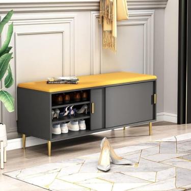 Imagem de Rack De Sapatos Beh, Organizador De Armazenamento Beh Storages Com Almofada 2 Tier Shoe Rack Para Entrada Sala De Estar Quarto Corredor Móveis, Fácil Montagem Carga Máxima 440 Lb, Black, 100X35X54CM