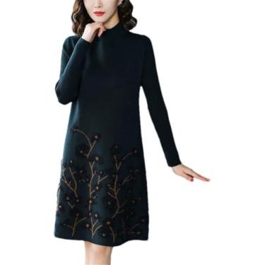 Imagem de Vestido De Suéter De Malha Feminino Primavera Outono Longo Decote Redondo Manga Comprida Pulôver, Dark Gn, L