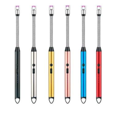 Imagem de Isqueiro Acendedor Elétrico Recarregável de Fogão a Gás, Churrasqueira, Velas, Cozinha, Cigarro, Vela, Ponta Flexível, Carregamento USB, 26 cm, Para Churrasco Camping - Cores Aleatórias