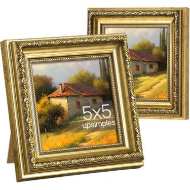 Imagem de Porta-retratos upsimple vintage 5x5 com vidro real Gold, pacote com 2 