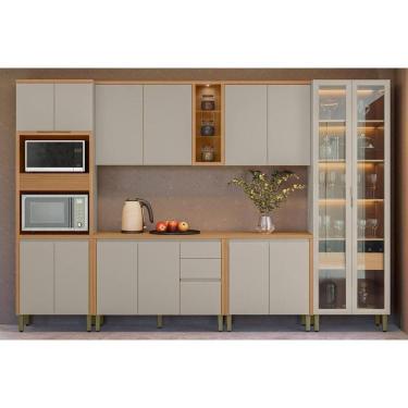 Imagem de Kit Cozinha Completa 6 Peças Allure (2Aéreos+2Balcões+1Cristaleira+1TorreQuente) CP21 Jequitiba/Gris Fosco - Linea Brasil