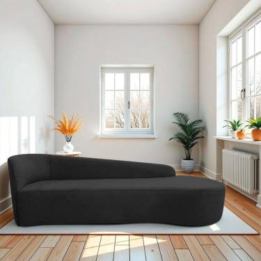 Imagem de Recamier Curvo Orgânico 200cm 3 Lugares Lado Direito para Sala Estar e Linho Paris Preto