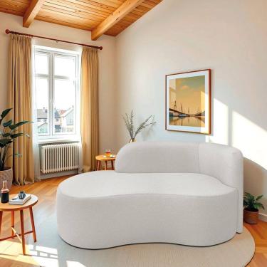 Imagem de Recamier Curvo Orgânico 160cm 2 Lugares Lado Esquerdo para Sala ou Quarto Bouclé Japão Branco