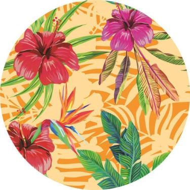 Imagem de Painel de Lona Redondo Flores Fundo Tropical - Fabrika de Festa, 140x1