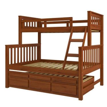 Imagem de Treliche com Cama de Casal 3 Gavetas Madeira Maciça Saraiva, Castanho 